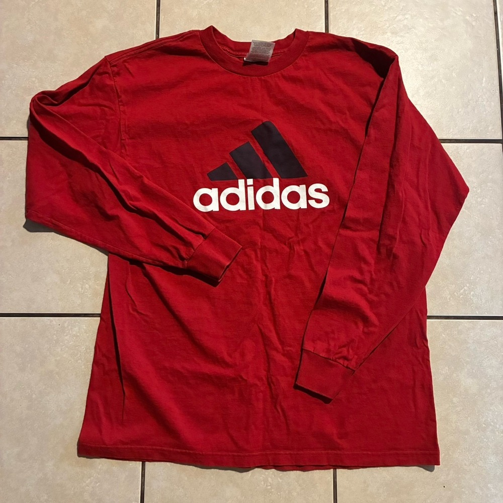 Vintage Adidas Men's XL Red Long Sleeve T-Shirt 3-Stripes